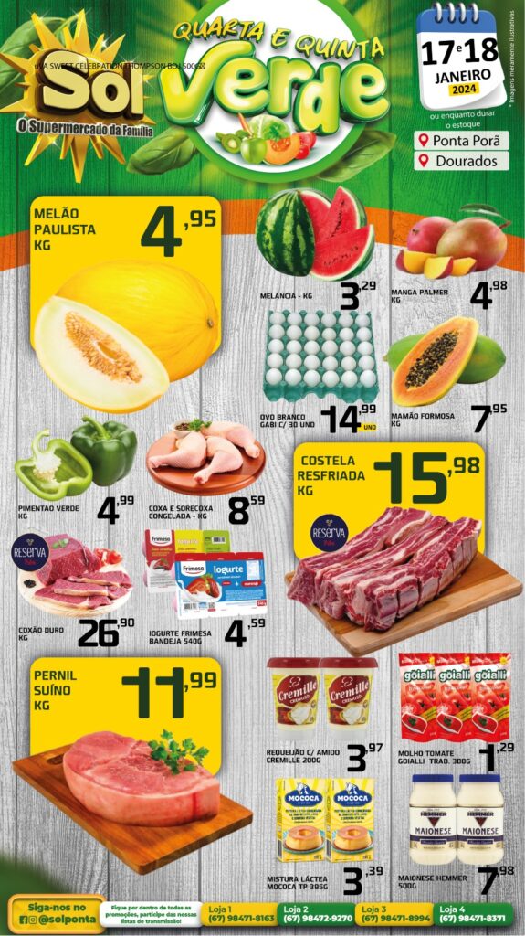 Supermercado Sol e as ofertas da quarta e quinta verde Supermercado Sol e as ofertas da quarta e quinta verde
