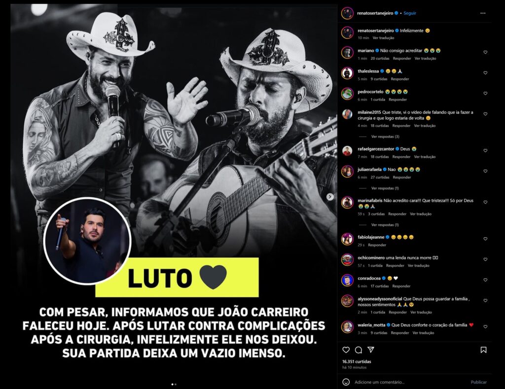 In memoriam: Morre João Carreiro, uma das vozes mais brilhantes do Brasil In memoriam: Morre João Carreiro, uma das vozes mais brilhantes do Brasil