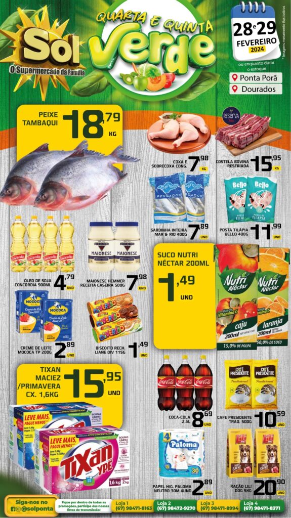 Supermercado Sol e as ofertas da quarta e quinta verde Supermercado Sol e as ofertas da quarta e quinta verde