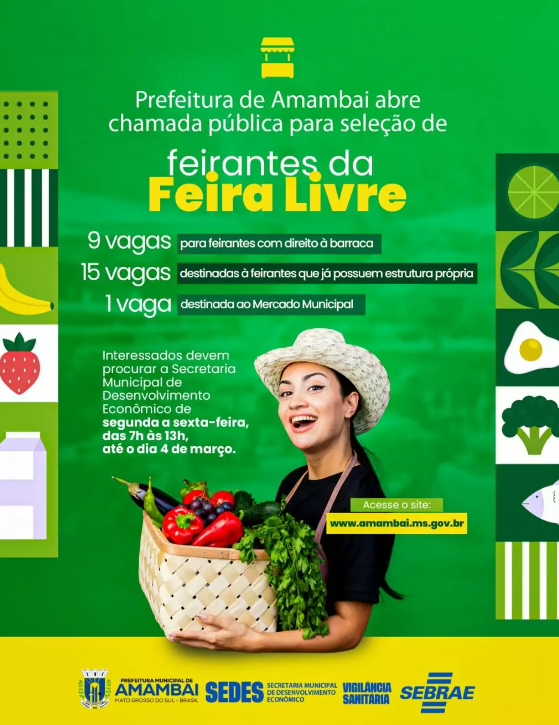 Amambai: Feirantes podem se inscrever para participar da Feira Livre Municipal Amambai: Feirantes podem se inscrever para participar da Feira Livre Municipal