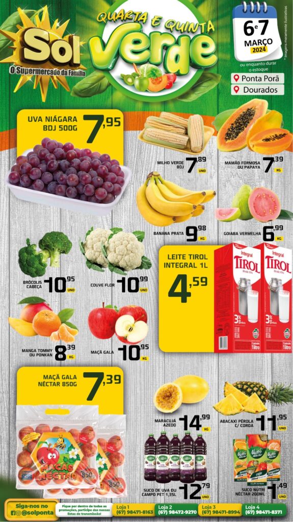 Supermercado Sol e as ofertas da quarta e quinta verde