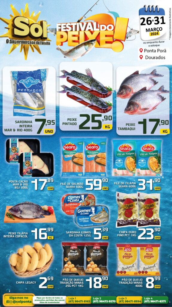 Festival do Peixe, Páscoa Premiada e ofertas da Feirinha no Supermercado Sol Festival do Peixe, Páscoa Premiada e ofertas da Feirinha no Supermercado Sol