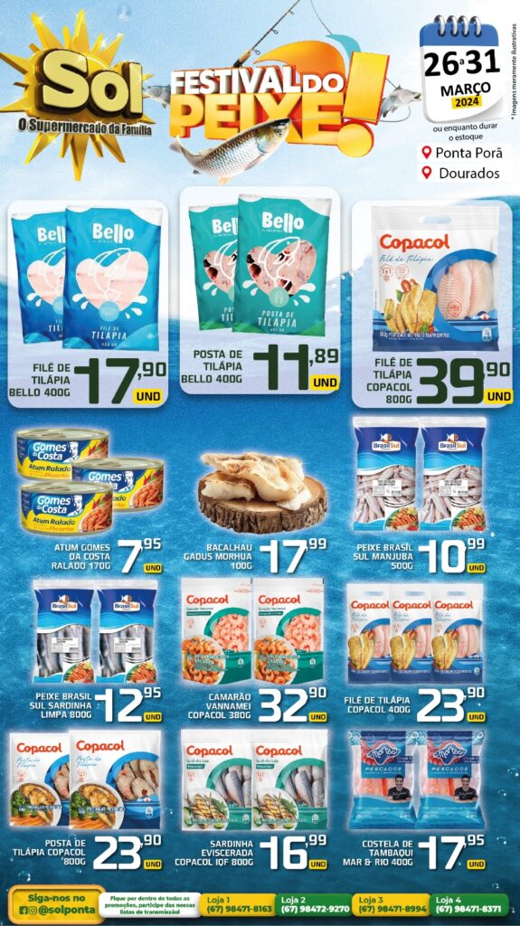 Festival do Peixe, Páscoa Premiada e ofertas da Feirinha no Supermercado Sol Festival do Peixe, Páscoa Premiada e ofertas da Feirinha no Supermercado Sol