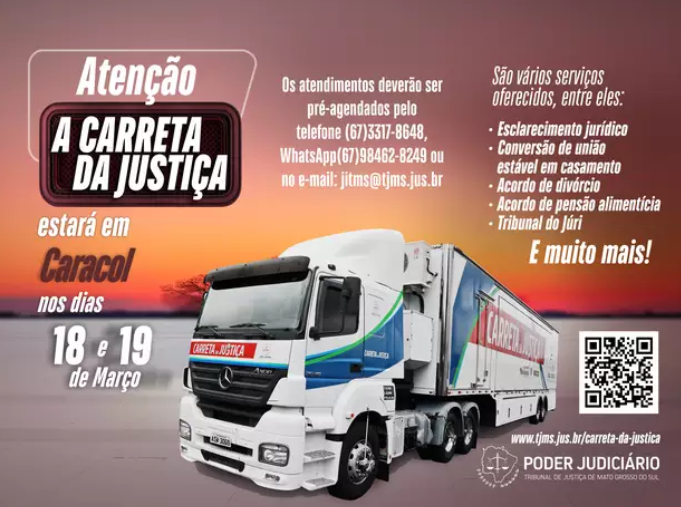 Tribunal leva Carreta da Justiça a Caracol nesta segunda-feira Tribunal leva Carreta da Justiça a Caracol nesta segunda-feira
