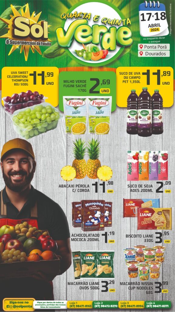 Supermercado Sol e as ofertas da quarta e quinta verde