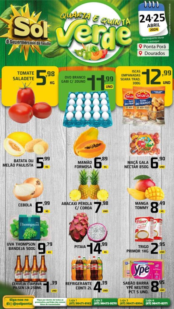 Supermercado Sol e as ofertas da quarta e quinta verde Supermercado Sol e as ofertas da quarta e quinta verde