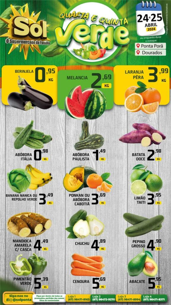 Supermercado Sol e as ofertas da quarta e quinta verde Supermercado Sol e as ofertas da quarta e quinta verde
