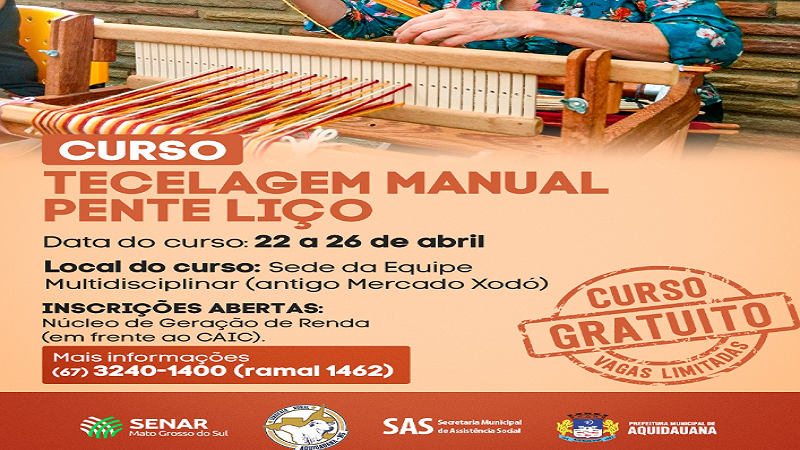 Aquidauana: Prefeitura abre curso de tecelagem manual