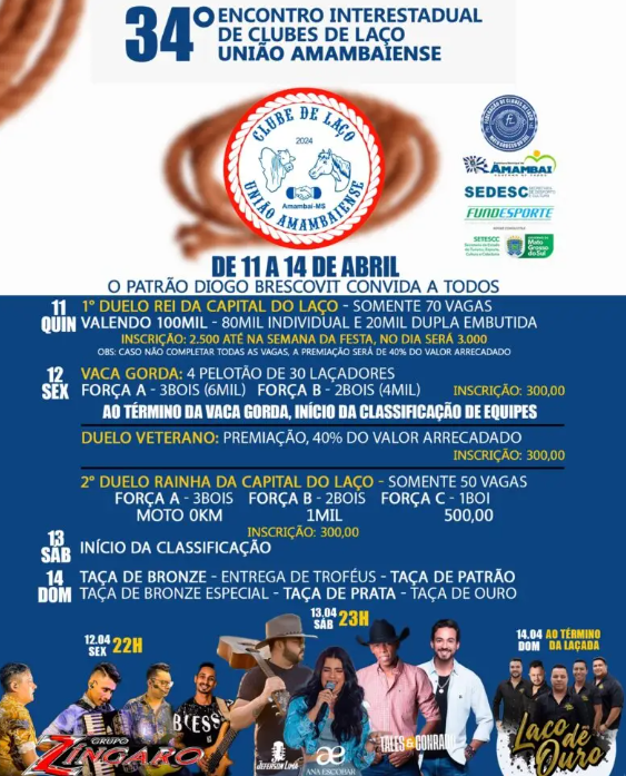 Amambai: 34º Encontro Interestadual de Clube de Laço vai desta quinta a domingo Amambai: 34º Encontro Interestadual de Clube de Laço vai desta quinta a domingo