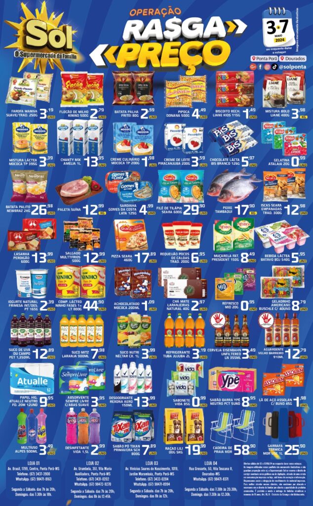Confira ofertas Operação Rasga Preço do Supermercado Sol