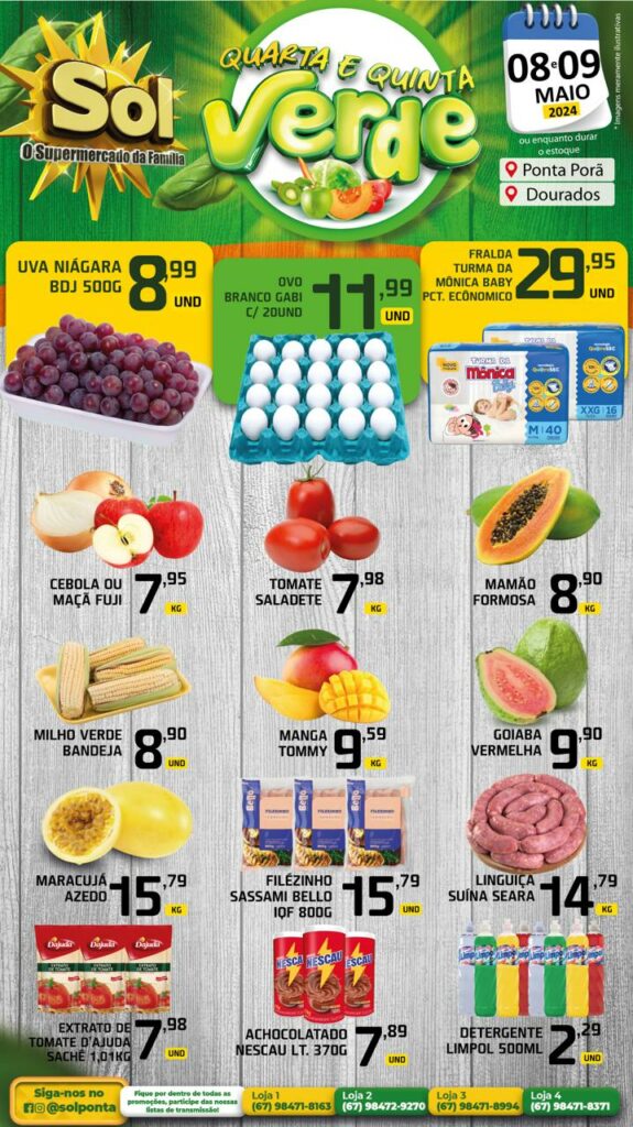 Confira as ofertas da Quarta e Quinta Verde do Supermercado Sol