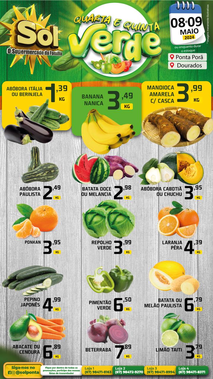 Confira as ofertas da Quarta e Quinta Verde do Supermercado Sol