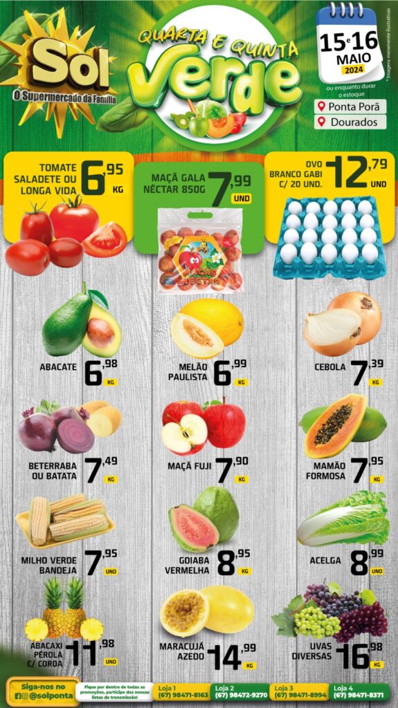 Confira as ofertas da quarta e quinta Verde do Supermercado Sol