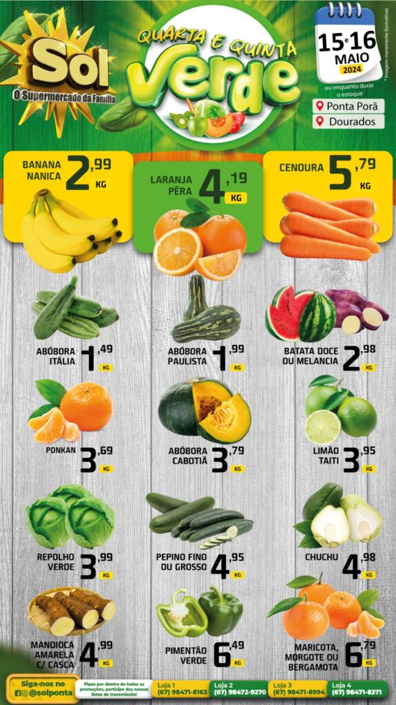 Confira as ofertas da quarta e quinta Verde do Supermercado Sol