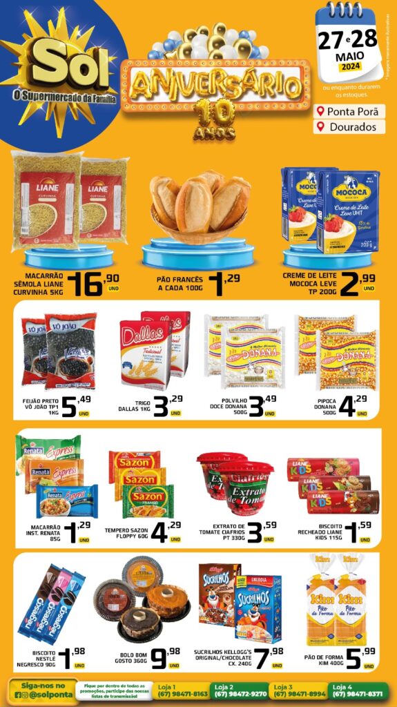 Confira as ofertas de aniversário do Supermercado Sol