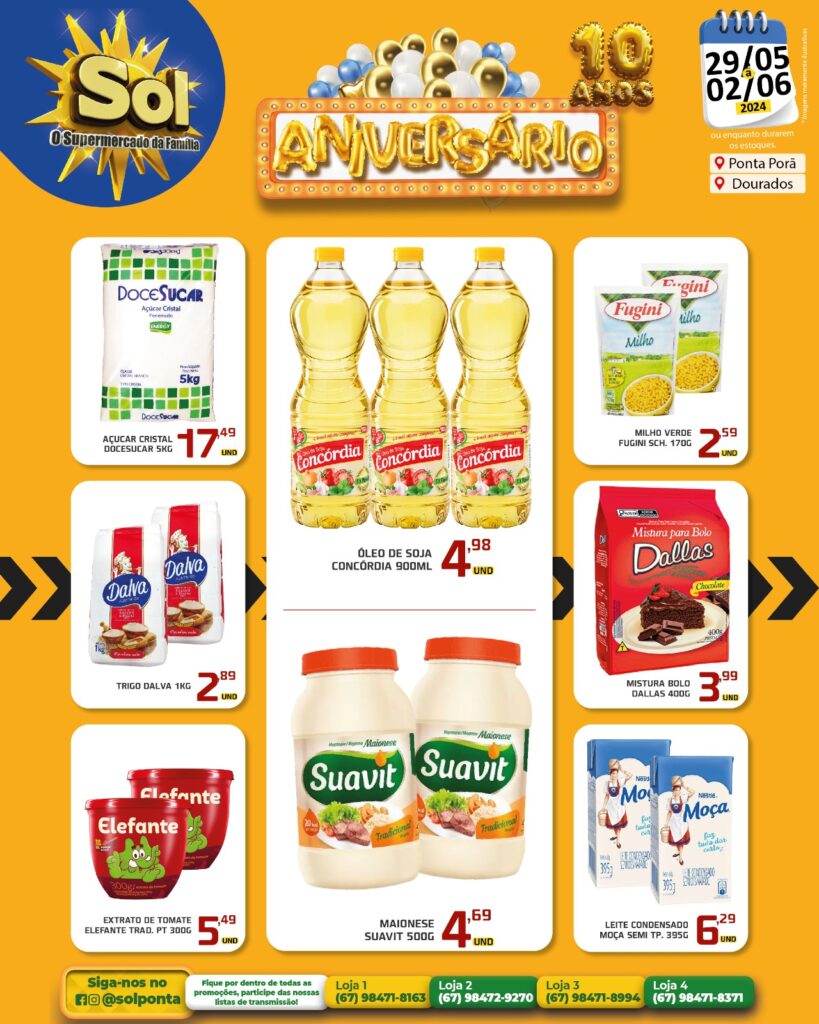 10 anos: Promoção de aniversário do Supermercado Sol 10 anos: Promoção de aniversário do Supermercado Sol