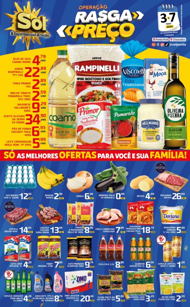 Confira ofertas Operação Rasga Preço do Supermercado Sol