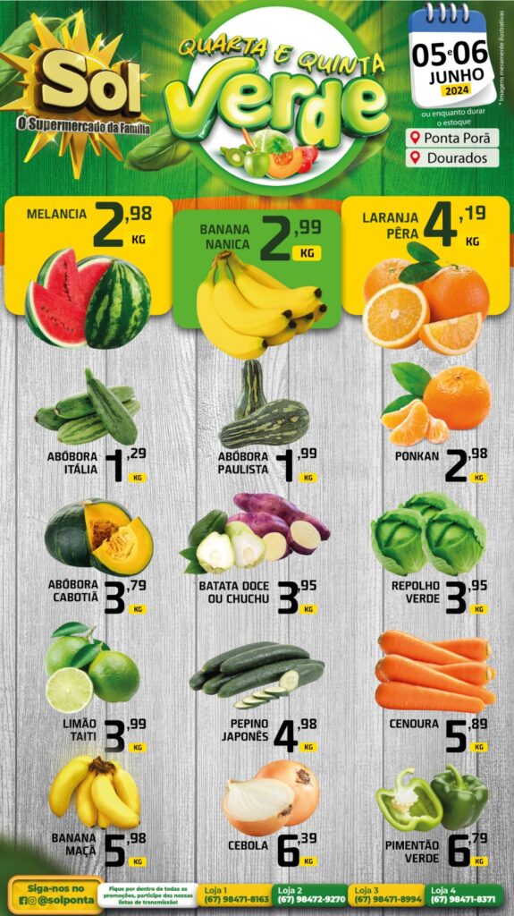 Supermercado Sol e as ofertas da quarta e quinta verde