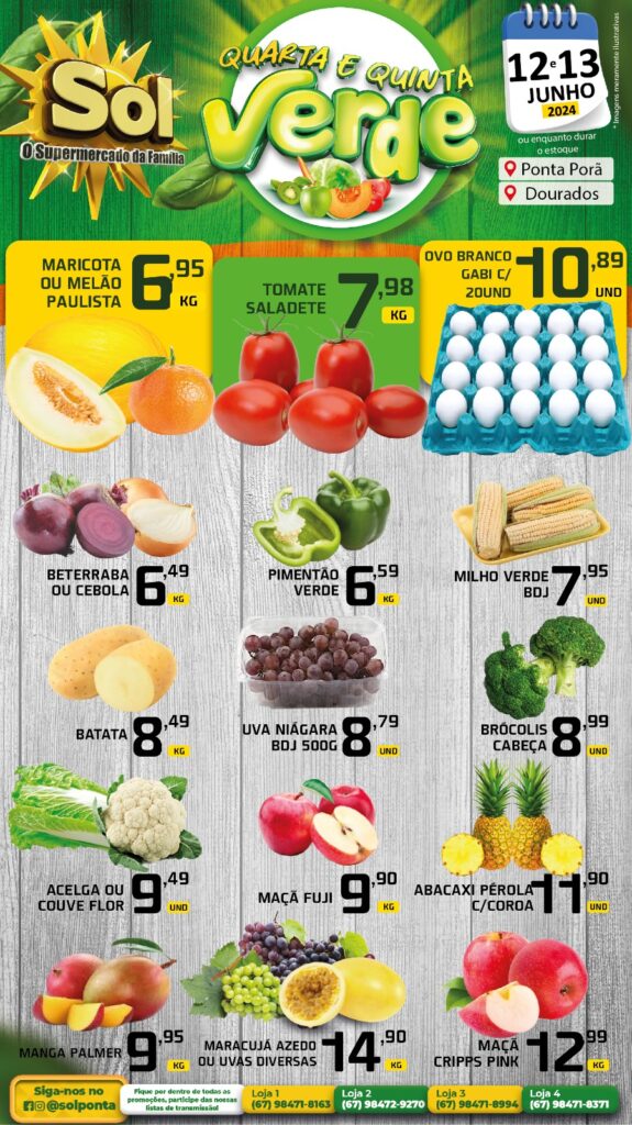Supermercado Sol e as ofertas da quarta e quinta verde Supermercado Sol e as ofertas da quarta e quinta verde
