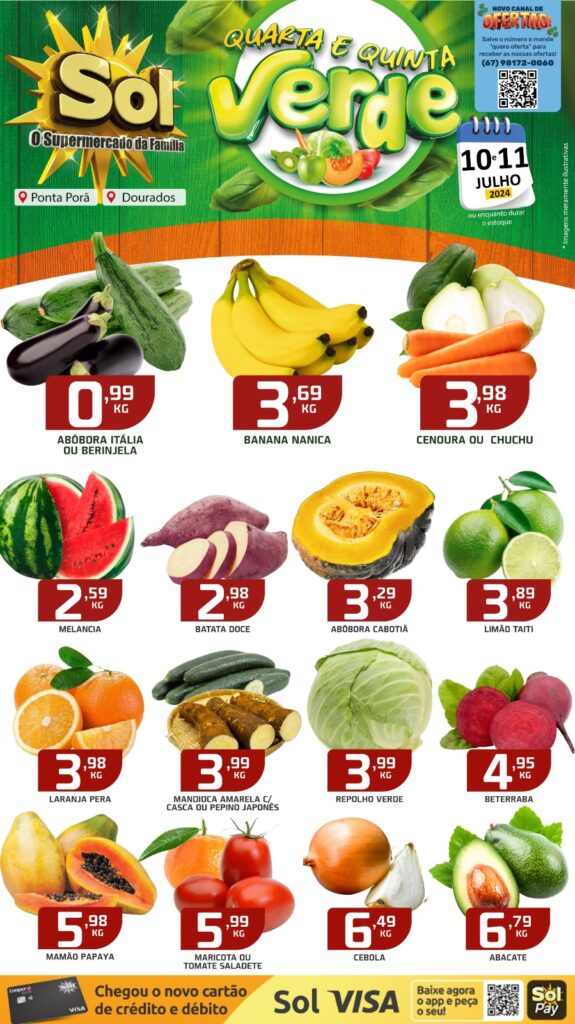 Confira as ofertas da Quarta e Quinta Verde do Supermercado Sol