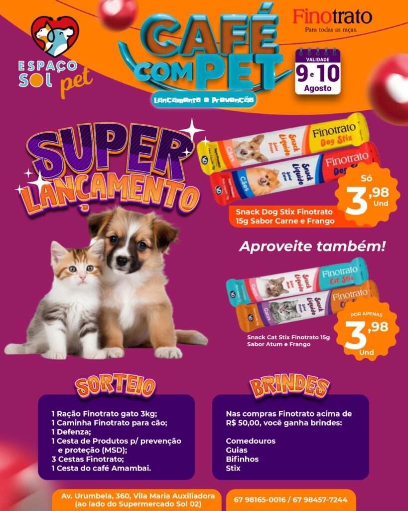 Neste sábado tem Café com Pet no Espaço Sol Pet em Ponta Porã Neste sábado tem Café com Pet no Espaço Sol Pet em Ponta Porã