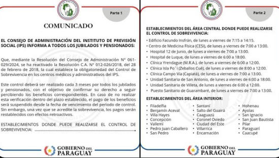 IPS establece el Control de Sobrevivencia obligatorio cada 3 meses IPS establece el Control de Sobrevivencia obligatorio cada 3 meses