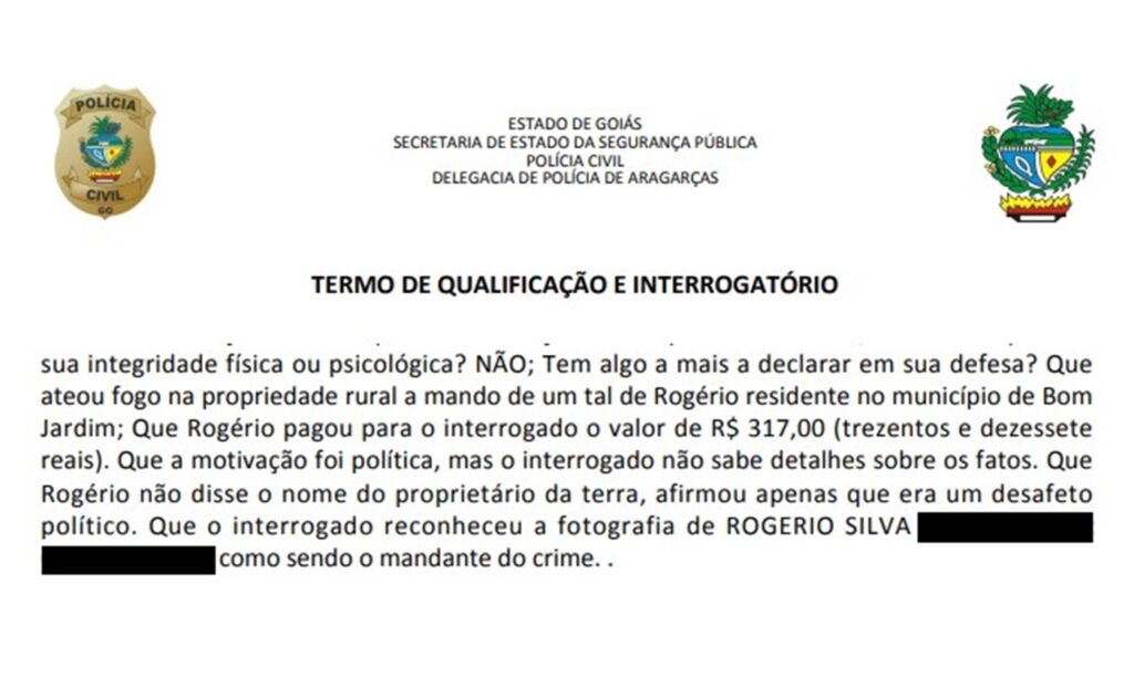 Preso em Goiás por queimar fazendas disse que motivação foi política Preso em Goiás por queimar fazendas disse que motivação foi política