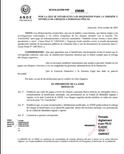 ANDE ya no pagará a terceros tras desvío de indemnización ANDE ya no pagará a terceros tras desvío de indemnización