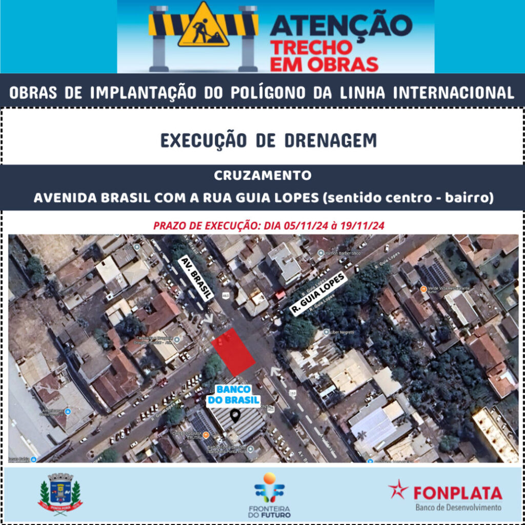 Obras não param em Ponta Porã: instalação de drenagem chega ao cruzamento da Avenida Brasil com Guia Lopes Obras não param em Ponta Porã: instalação de drenagem chega ao cruzamento da Avenida Brasil com Guia Lopes