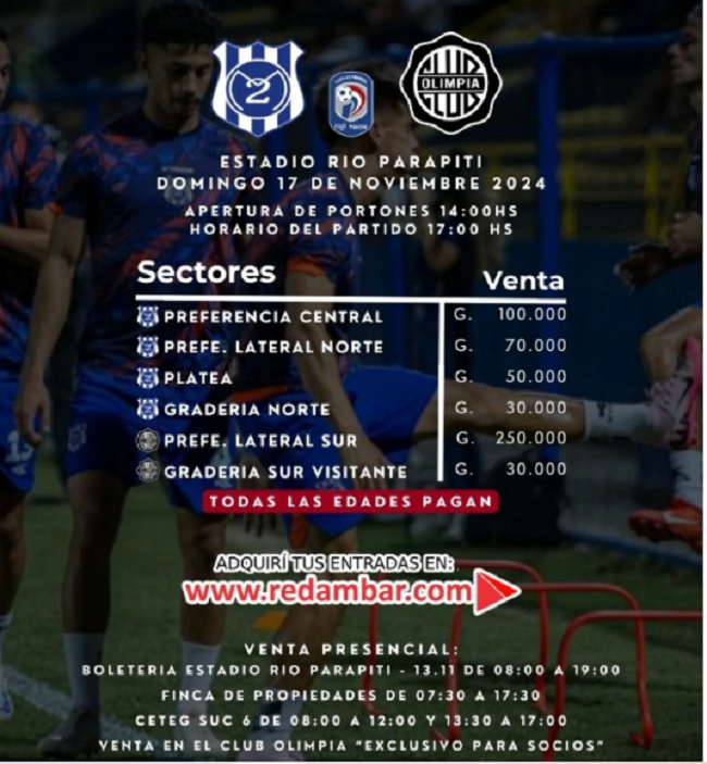 Precios de entradas para el partido entre el 2 de Mayo y Olimpia Precios de entradas para el partido entre el 2 de Mayo y Olimpia
