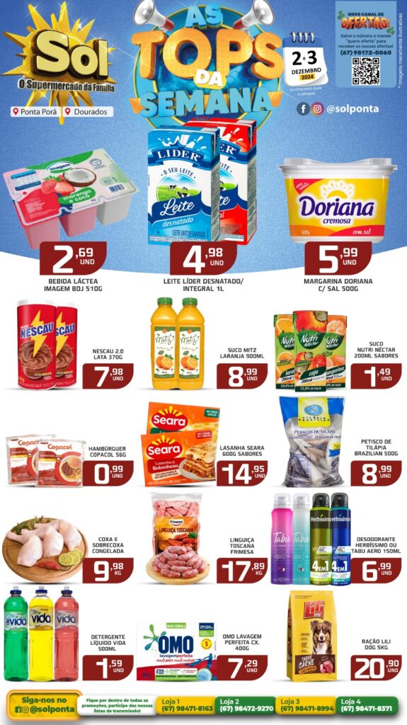 Confira Ofertas Top da Semana do Supermercado Sol