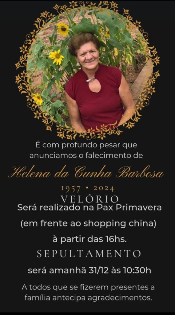 Nota de Falecimento: Helena Cunha Barbosa Nota de Falecimento: Helena Cunha Barbosa