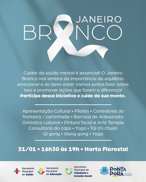 Ponta Porã: Prefeitura convida para uma roda de conversa no Horto Florestal para um momento especial do Janeiro Branco Ponta Porã: Prefeitura convida para uma roda de conversa no Horto Florestal para um momento especial do Janeiro Branco