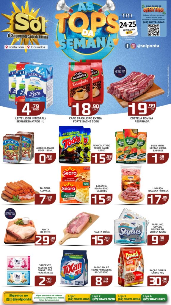 Confira as ofertas Top da Semana do Supermercado Sol