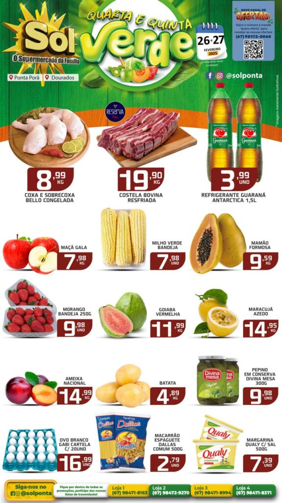 Confira ofertas da Quarta e Quinta Verde do Supermercado Sol