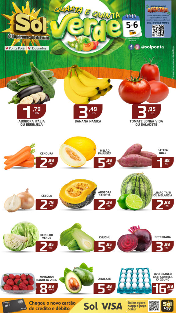 Confira ofertas da quarta e Quinta Verde do Supermercado Sol