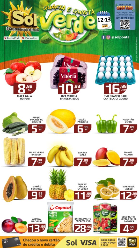 Confira ofertas da Quarta e Quinta Verde do Supermercado Sol