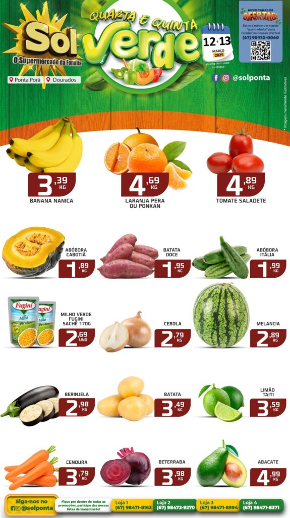 Confira ofertas da Quarta e Quinta Verde do Supermercado Sol