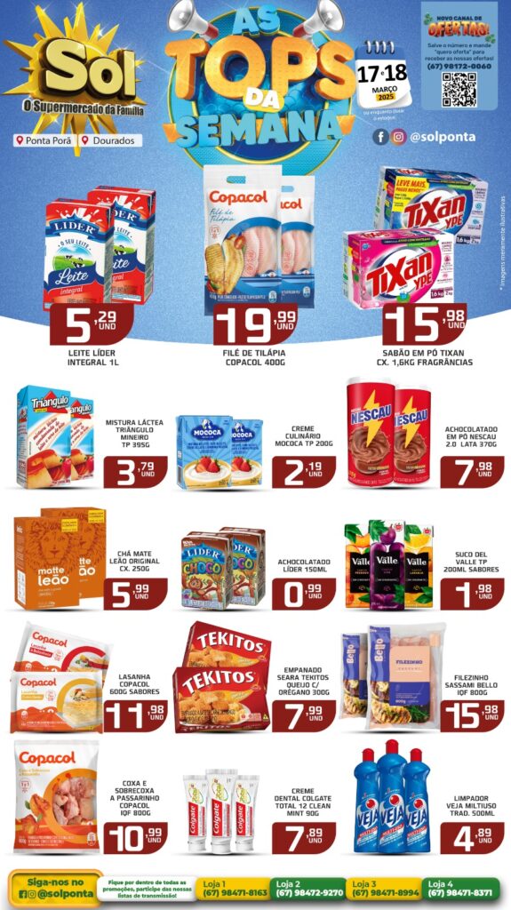 Veja as ofertas Top da Semana do supermercado Sol