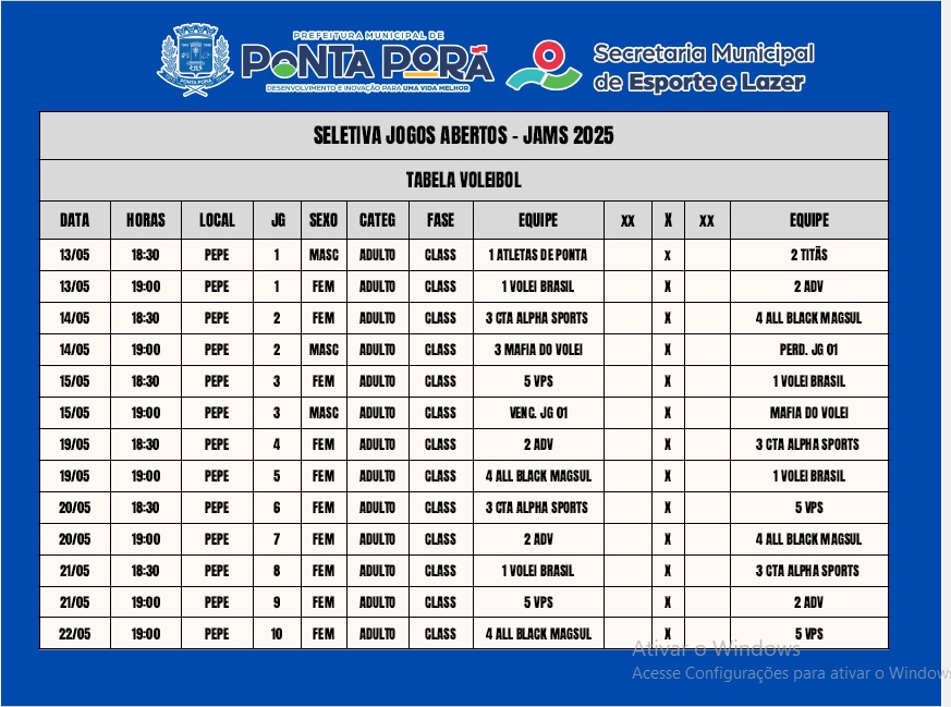 Ponta Porã inicia hoje seletiva para os Jogos Abertos de MS Ponta Porã inicia hoje seletiva para os Jogos Abertos de MS