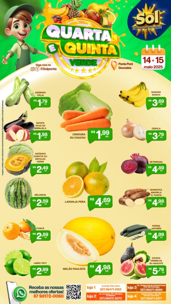 Confira ofertas da Quarta e Quinta Verde do Supermercado Sol