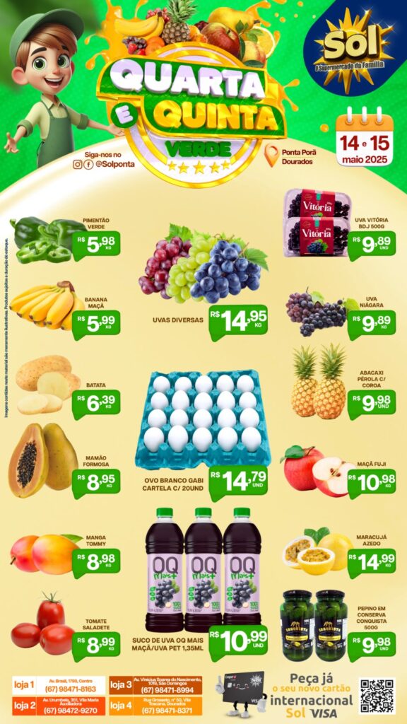 Confira ofertas da Quarta e Quinta Verde do Supermercado Sol