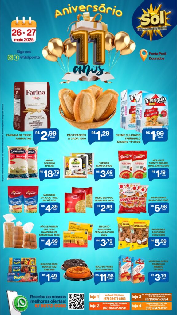 Aniversário Supermercado Sol 11 anos: Confira as ofertas