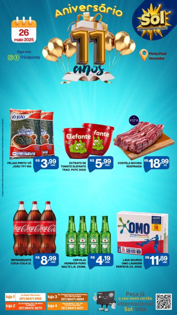 Aniversário Supermercado Sol 11 anos: Confira as ofertas