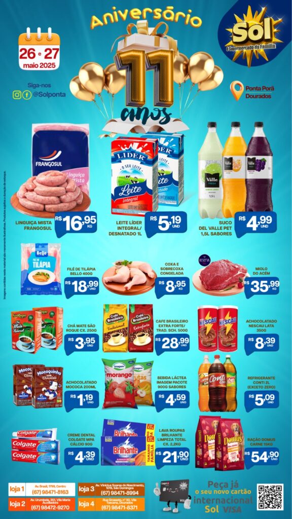 Aniversário Supermercado Sol 11 anos: Confira as ofertas