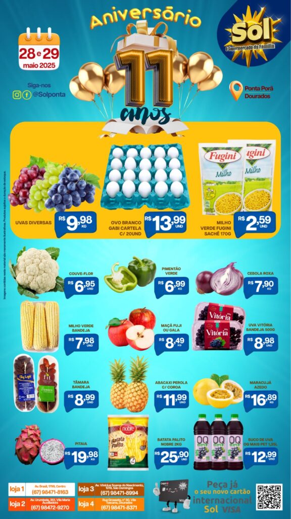 Ofertas Aniversário Sol dessa quarta e quinta