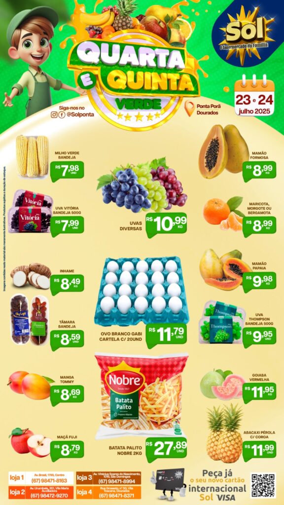 Confira ofertas da Quarta e Quinta Verde do Supermercado Sol