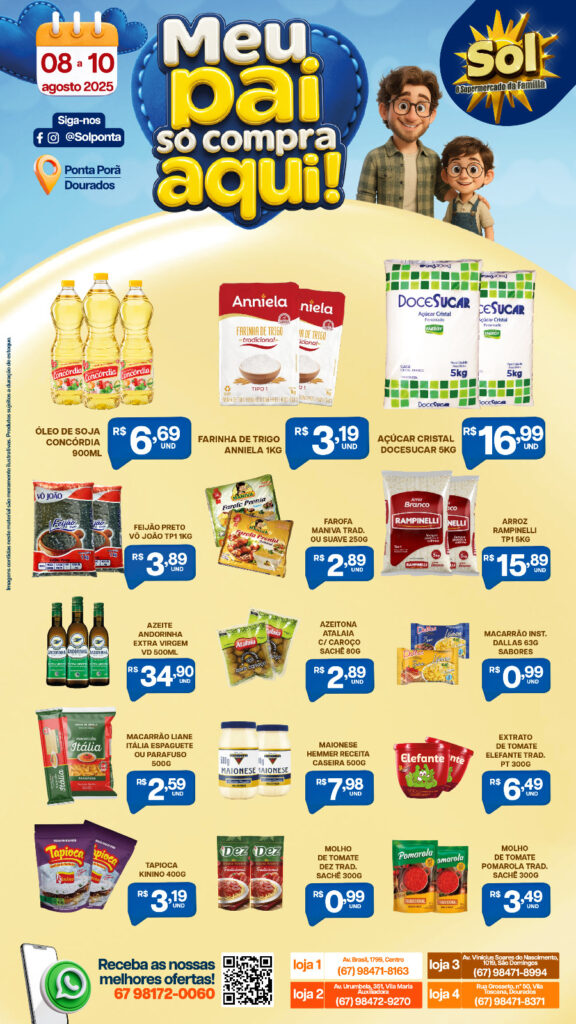 Confira ofertas Dia dos Pais do Supermercado Sol
