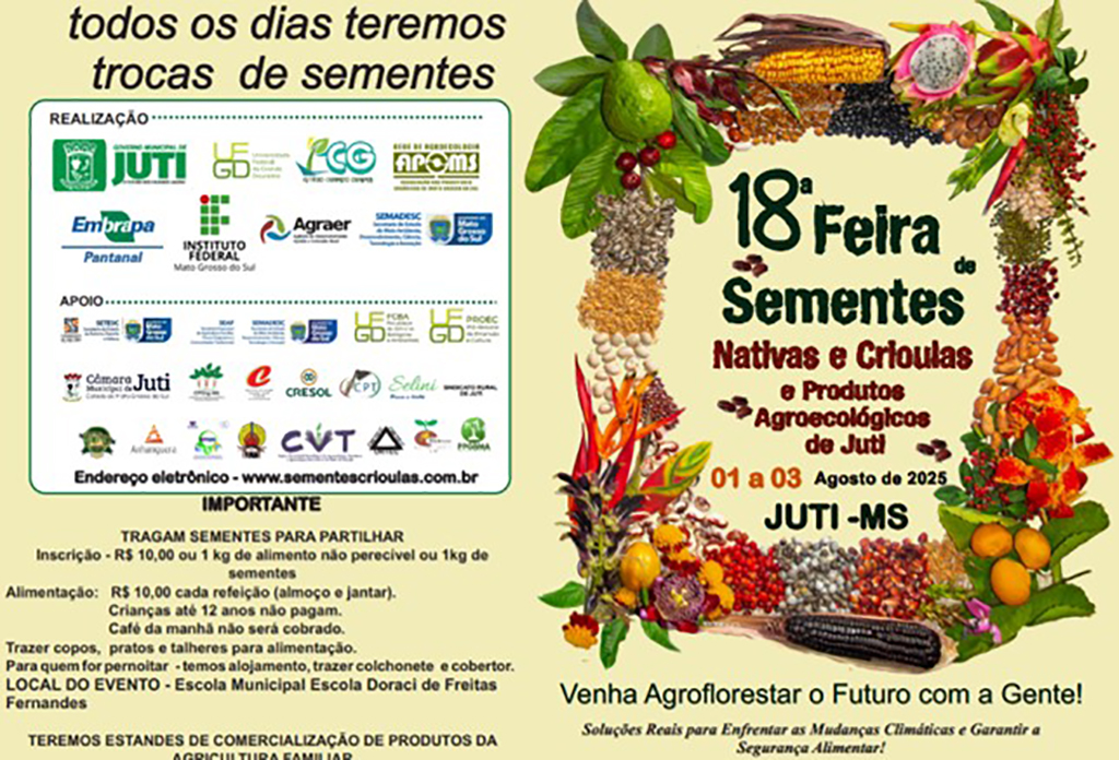 Entre os dias 01 e 03 de agosto será realizada a 18ª Feira de Sementes Nativas e Crioulas Entre os dias 01 e 03 de agosto será realizada a 18ª Feira de Sementes Nativas e Crioulas