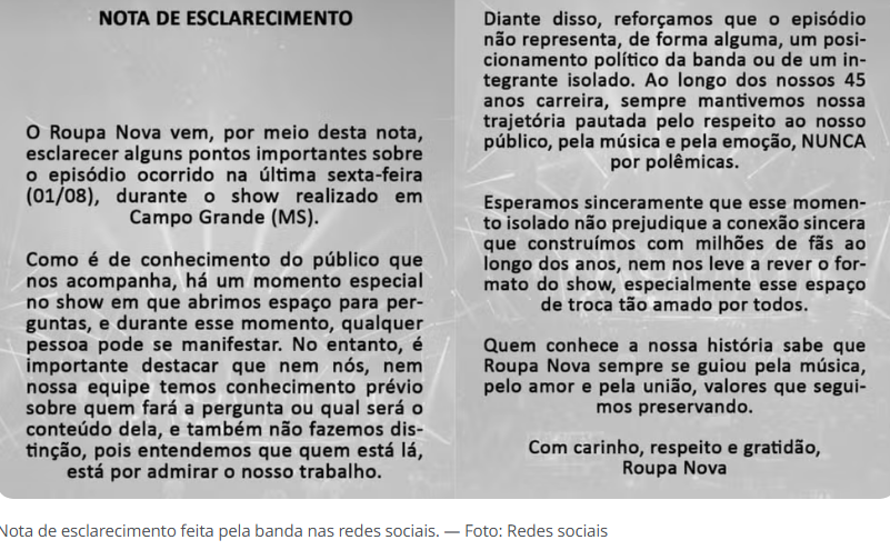 Senadora Soraya Thronicke é vaiada em show do Roupa Nova em MS; banda se posiciona após vídeo viralizar Senadora Soraya Thronicke é vaiada em show do Roupa Nova em MS; banda se posiciona após vídeo viralizar